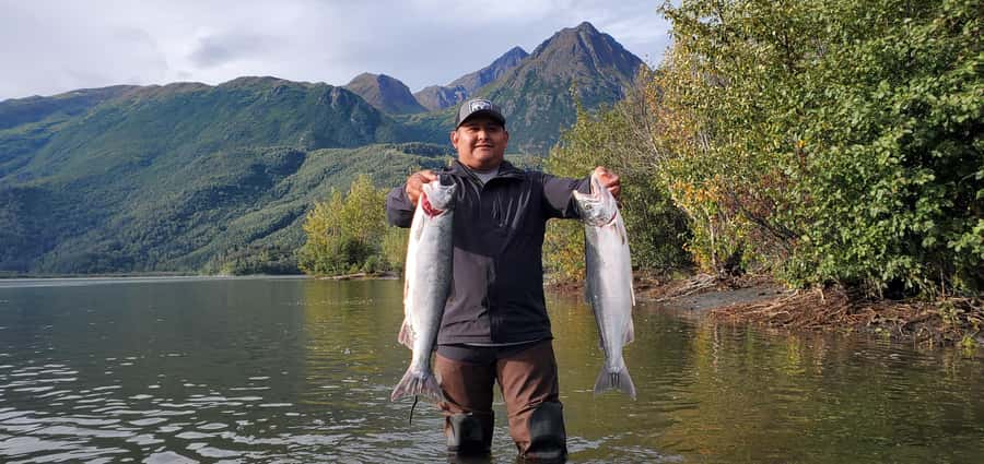 Anchorage: Full-day guided salmon fishing with Hotel Pickup - The Van Ride and the Stream Move: 1.5 Hours Each Way
